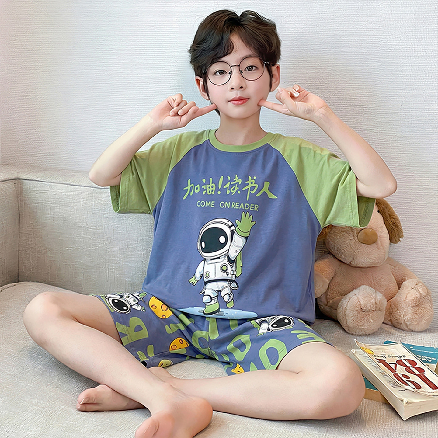 青少年睡衣男童儿童夏季短袖中大童卡通可爱家居服套装短裤小男孩