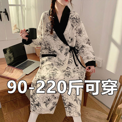日系夹层秋冬季200斤加棉睡袍