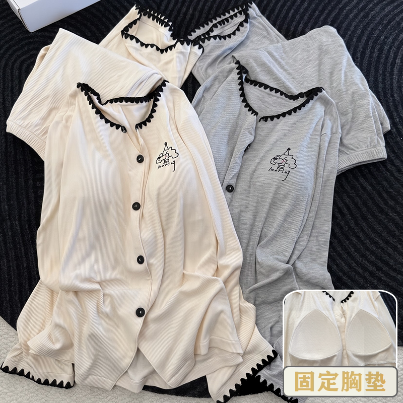 莫代尔薄款带胸垫简约女睡衣套装