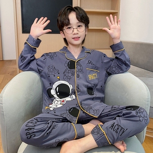 春秋天男童长袖韩版睡衣儿童卡通可爱少年套装男孩子可外穿家居服