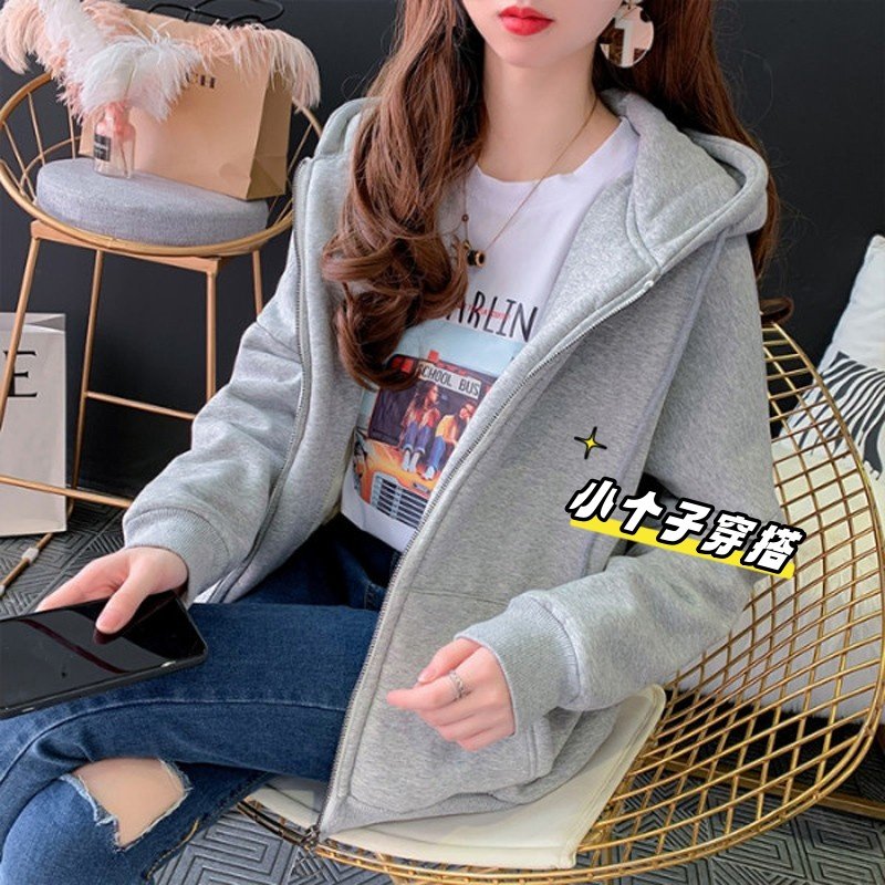 加绒加厚拉链卫衣厚外套女