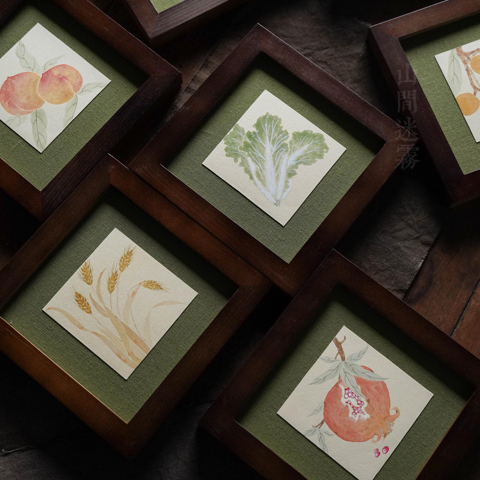 手绘没骨画山间迷雾葫芦国画摆台