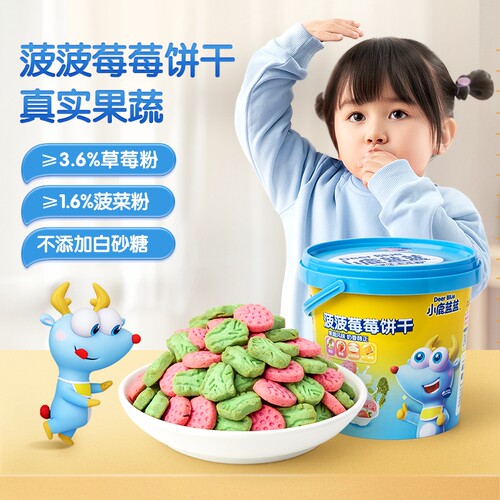 小鹿蓝蓝儿童菠菠草莓饼干磨牙饼干儿童零食品牌108gX1罐