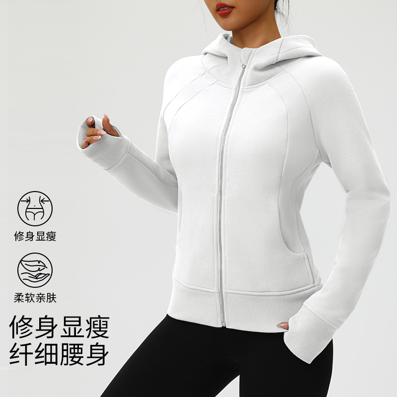 瑜伽服外套女秋冬加绒加厚奥粒绒连帽卫衣跑步运动休闲健身上衣