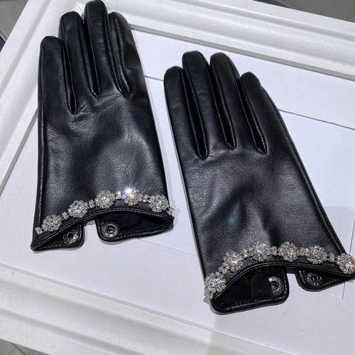 特价孤品专区羊皮手套女士真皮装饰宝石加绒保暖薄款开车