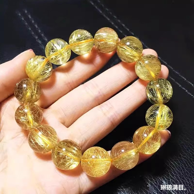 2025天然金发晶原石手串女巴西黄发钛晶招财转运手链男女生日礼物