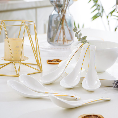 小勺骨瓷描金家用长柄汤匙粥勺