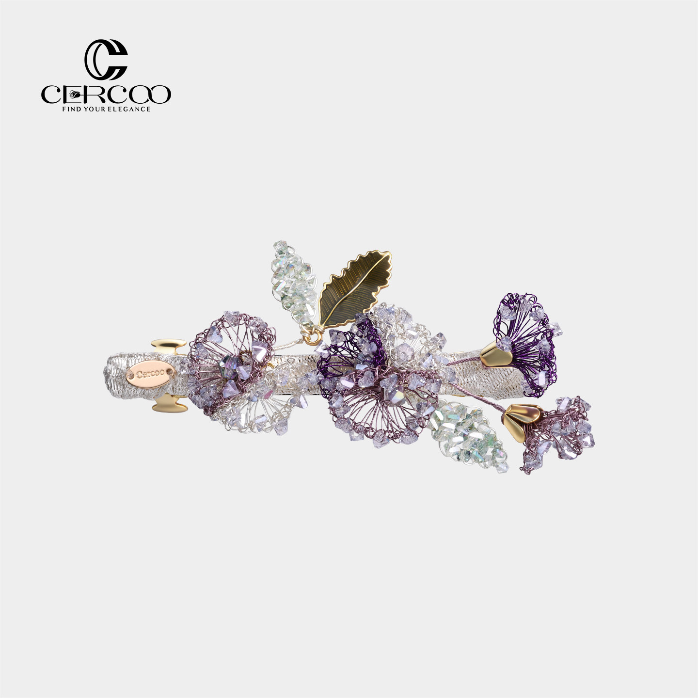Cercoo/奢蔻莫奈花园系列手工编织高级感水晶一字夹时尚气质头饰