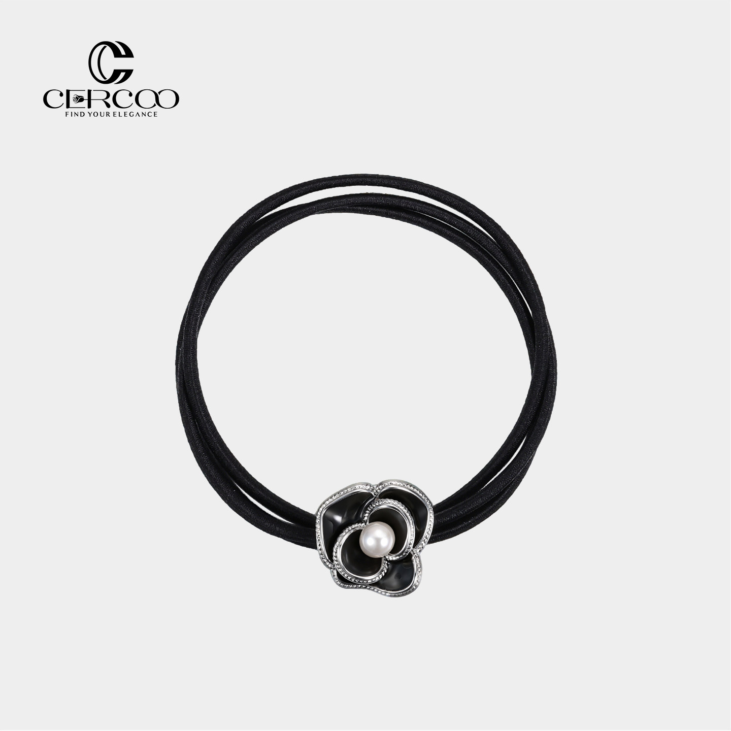 Cercoo/奢蔻暗夜森林系列手工滴油山茶花后脑勺盘发绳高弹皮筋女
