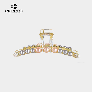 Cercoo 奢蔻珍珠礼赞水晶抓夹后脑勺盘发夹气质鲨鱼夹子头发饰品