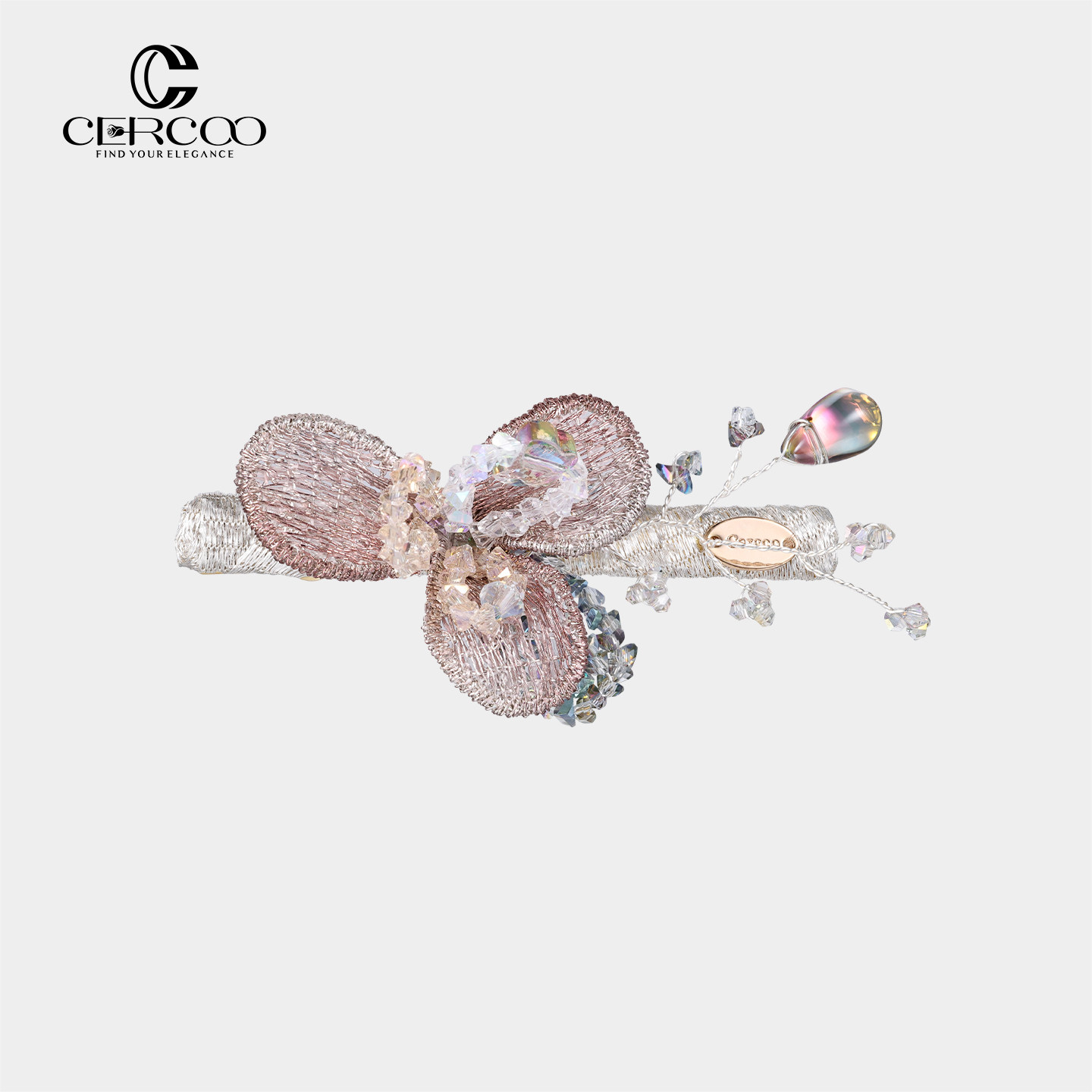 Cercoo/奢蔻水晶幻境系列手工编织花朵水钻横夹精致鸭嘴边夹发卡