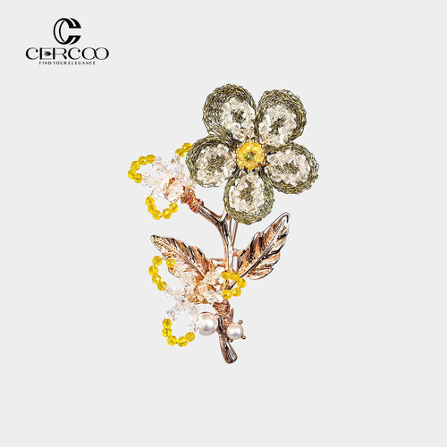 Cercoo/奢蔻春日物语系列胸针原创手工编织水晶别针西装配饰领针