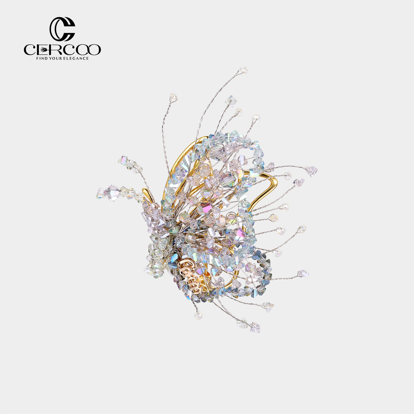 Cercoo/奢蔻水晶幻境蝴蝶胸针闪耀饰品纯手工编制胸花时尚配饰品