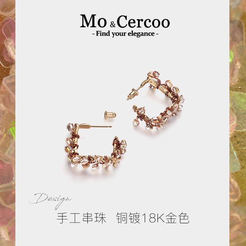 mo&cercoo水晶幻境系列耳环手工铜丝编织环形大号小众高级感耳饰