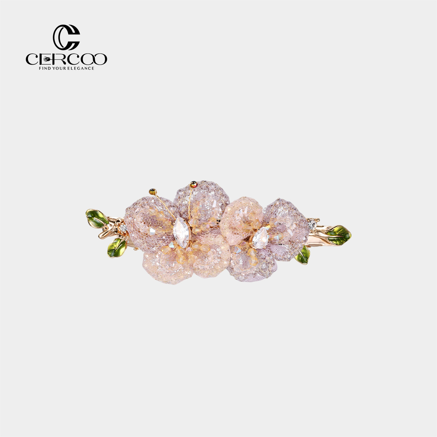 母亲节礼物Cercoo/奢蔻花间蝶梦水晶蝴蝶横夹马尾弹簧发夹头饰