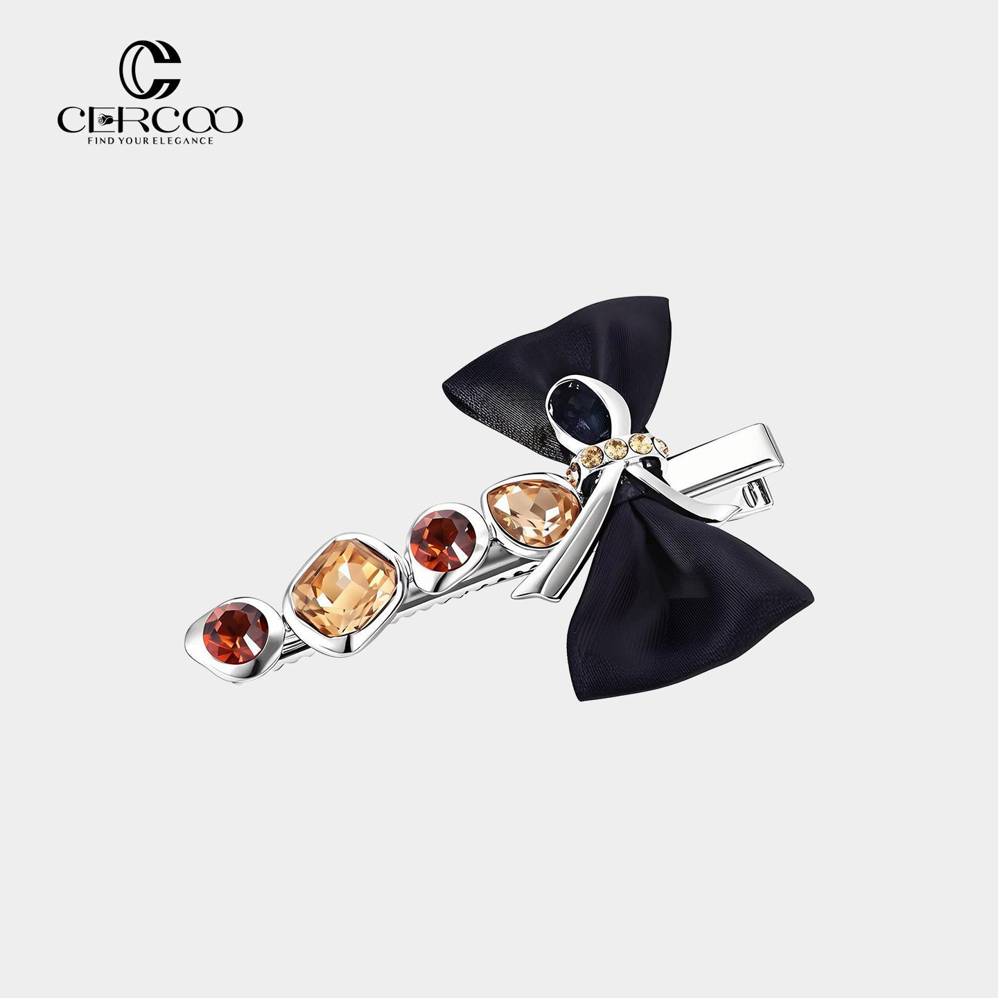Cercoo/奢蔻濡雨绡纱手工蝴蝶结金属鸭嘴夹甜酷刘海边夹侧边发饰