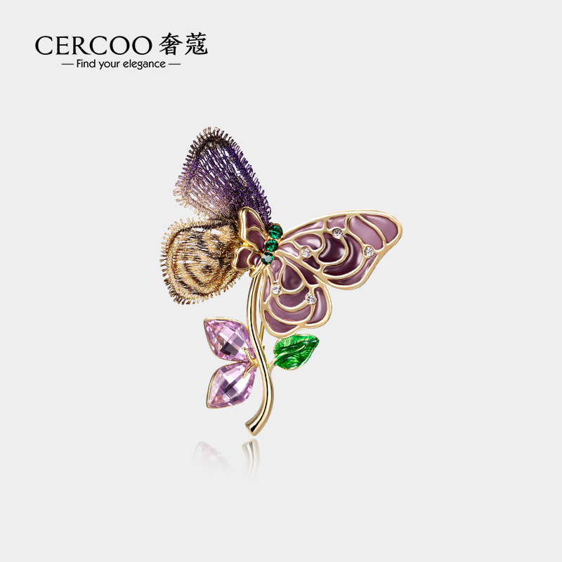 Cercoo/奢蔻异域蝴蝶卷手工滴油胸针刺绣胸针布艺胸花高档女配饰