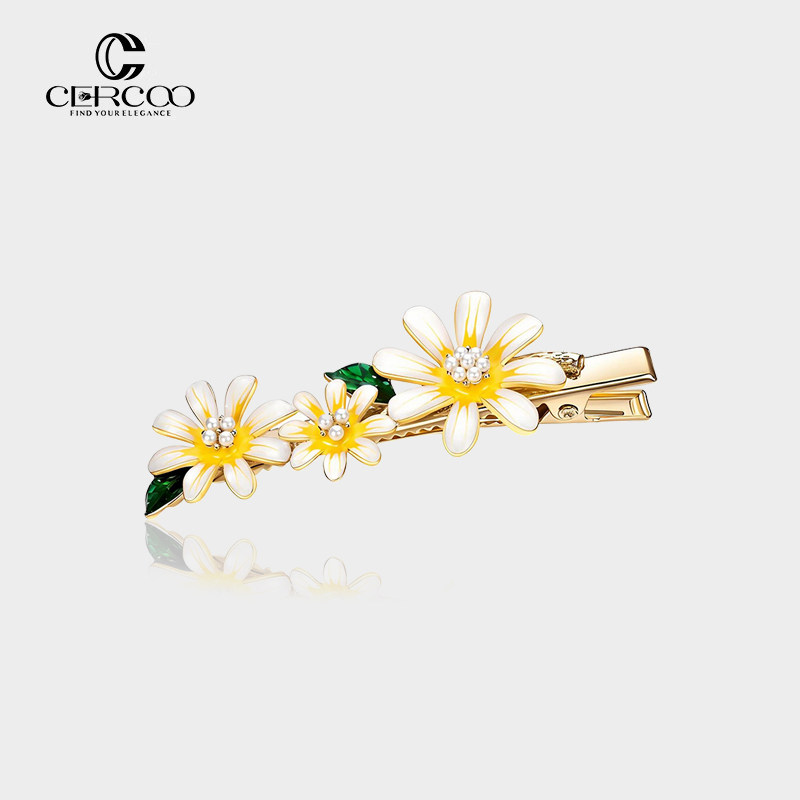 Cercoo/奢蔻雏菊清欢手工滴油水晶捏夹侧边夹高端优雅发夹刘海夹
