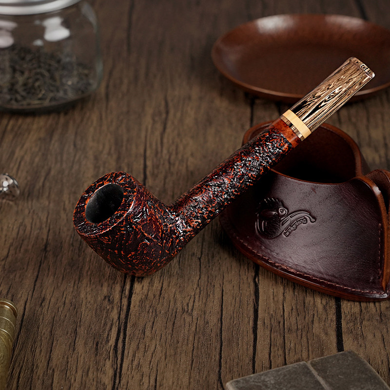 经典进口石楠木扁杆撞球烟斗手工咬嘴直吸式传统老式高端随身烟斗