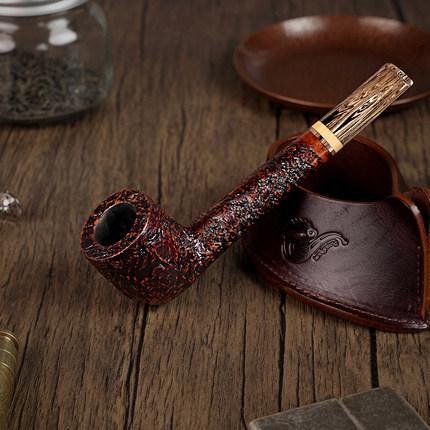 经典进口石楠木扁杆撞球烟斗手工咬嘴直吸式传统老式高端随身烟斗
