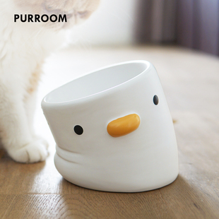 陶瓷斜口歪脖子猫碗小鸡碗狗碗高脚保护颈椎小型犬 PURROOM宠物碗