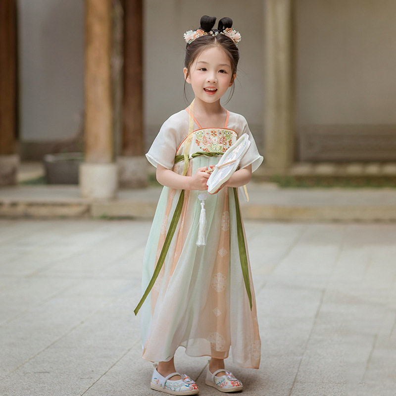 汉服女童贝优可夏季款短袖连衣裙女宝中国风裙子儿童古风超仙襦裙