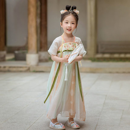 汉服女童贝优可夏季款短袖连衣裙女宝中国风裙子儿童古风超仙襦裙