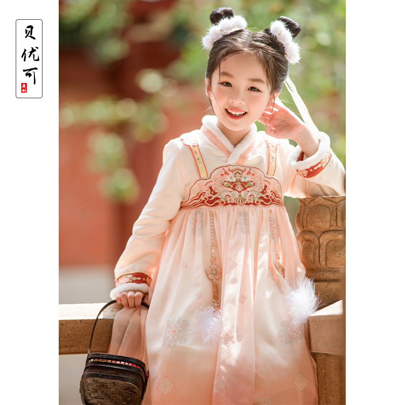 长乐-贝优可冬新品汉服中国风襦裙女宝宝古装连衣裙过年儿童拜年