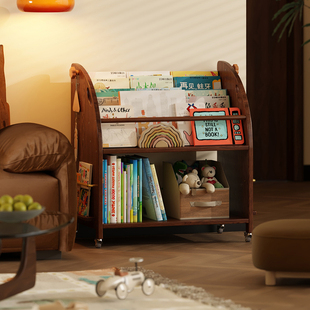 全实木儿童书架移动书柜小推车置物架多功能落地收纳阅读绘本架子