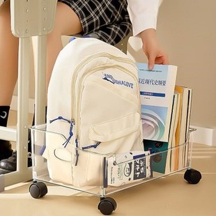 书包置物架带滑轮家用推拉架放书的神器桌下可移动筐收纳小推车