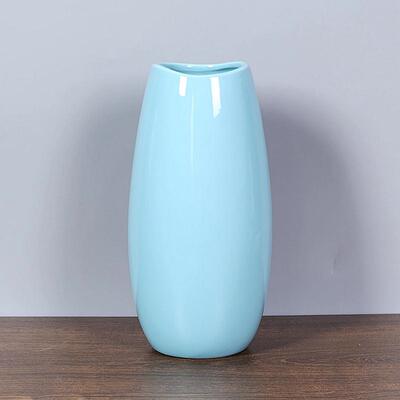 天蓝色鹅蛋陶瓷花瓶大中小号桌面水养插花发财果摆件内外釉面光滑