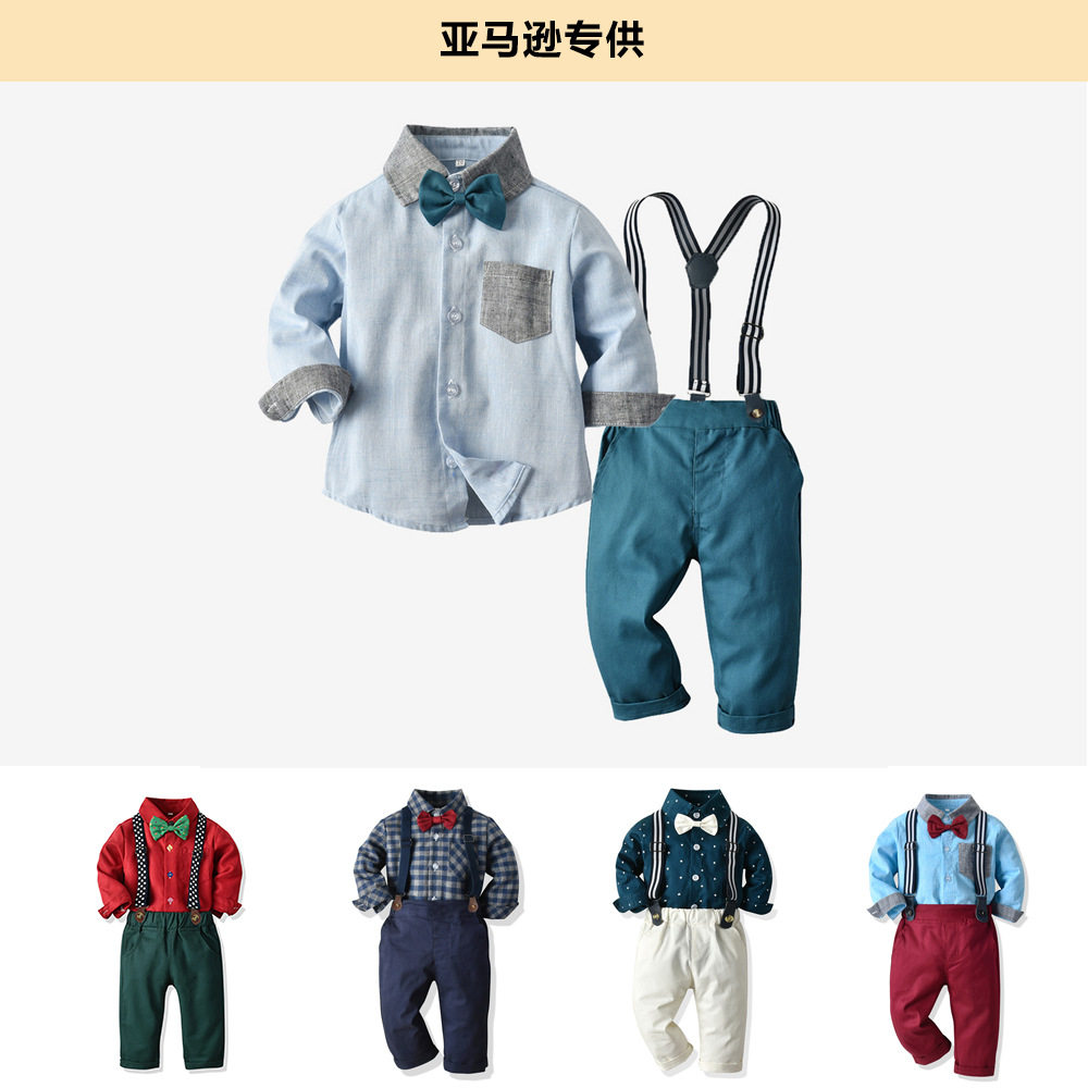 欧美儿童领结长袖单排扣