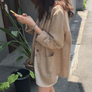 women clothes早秋新款韩国网红棉麻西装外套女韩版宽松亚麻小西