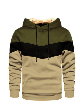 men clothes新款秋冬款蓝色街头休闲运动卫衣宽松侧缝插袋拼色青