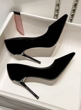 shoes women黑色高跟鞋女细跟尖头春季新款礼仪单鞋职业通勤不累