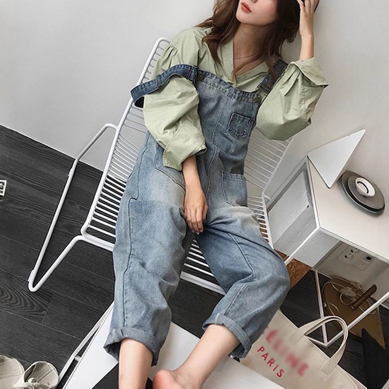 women clothes连体裤春秋新款网红牛仔背带裤女港风chic宽松初恋