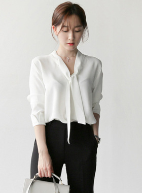 women clothes秋装新款白色雪纺衬衫女韩版宽松洋气时尚设计感小