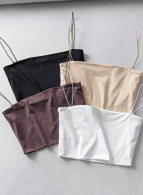 women clothesins欧美Gigi街拍细皮筋吊带小背心女装短款平口纯色