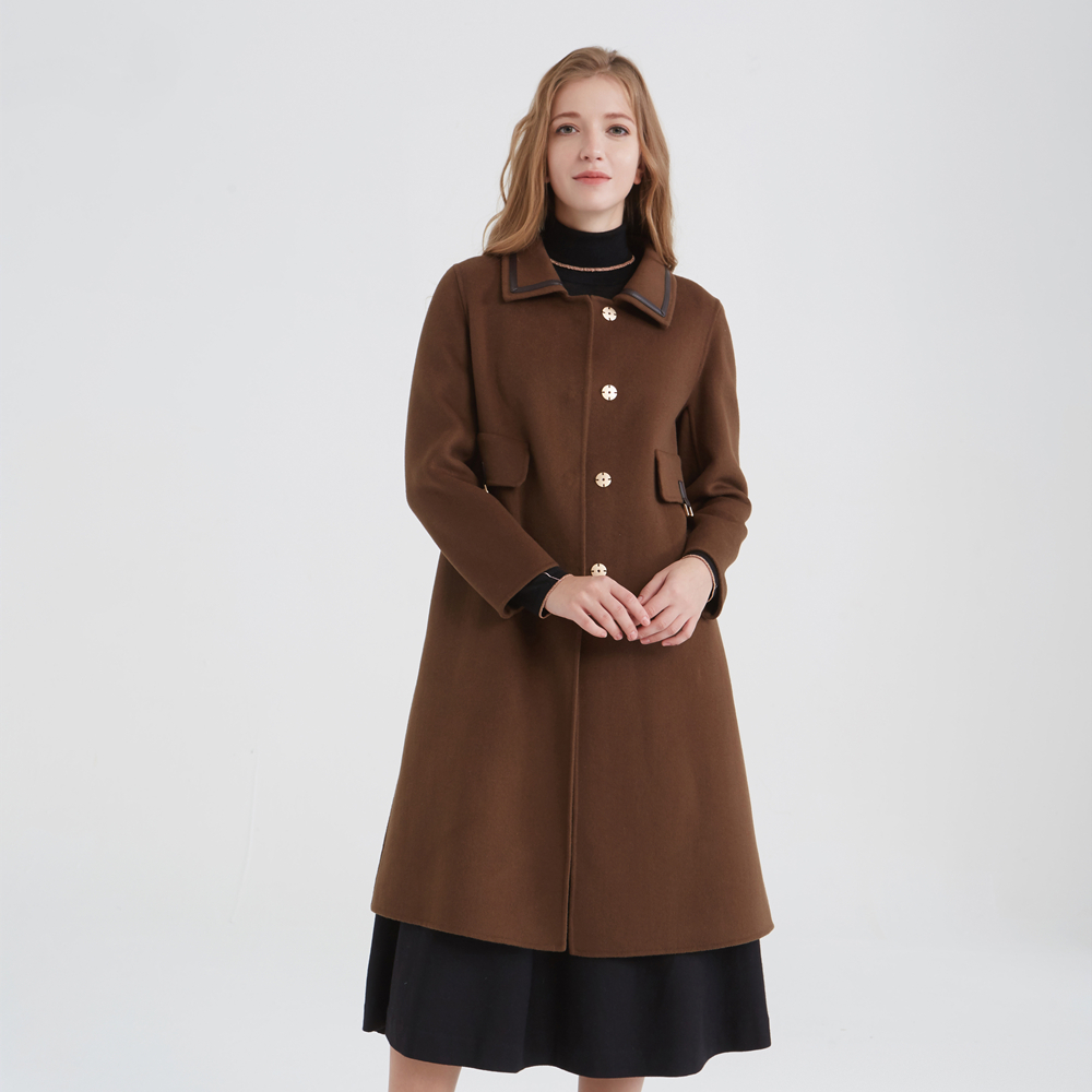 玫而美摆显单排扣羊绒毛呢外套