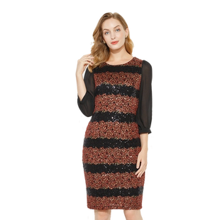 玫而美品牌专柜时尚气质撞色条纹连身裙女黑红条连衣裙MCLO33600