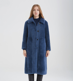 玫而美羊毛大衣女长款 仿皮毛一体 过膝娃娃领直筒羊剪绒保暖冬季