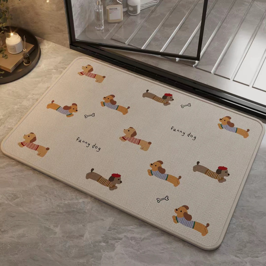 仿亚麻软硅藻泥卡通小狗浴室地垫家用厨房卫生间防滑卫浴间吸水垫