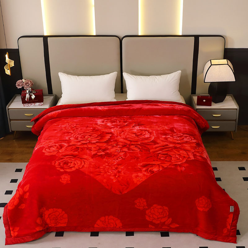 结婚大红色毛毯新婚盖毯红被子婚庆双人加厚云毯陪嫁绒毯子送礼毯
