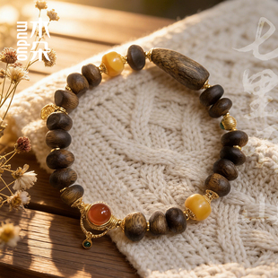 七里听山 天然沉香木手链多宝珠子文玩手串蜜蜡隔珠佛珠饰品文玩