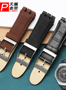 适配斯沃琪手表 YOS447 440 449 401G真皮表带 男23mm凹凸口表链