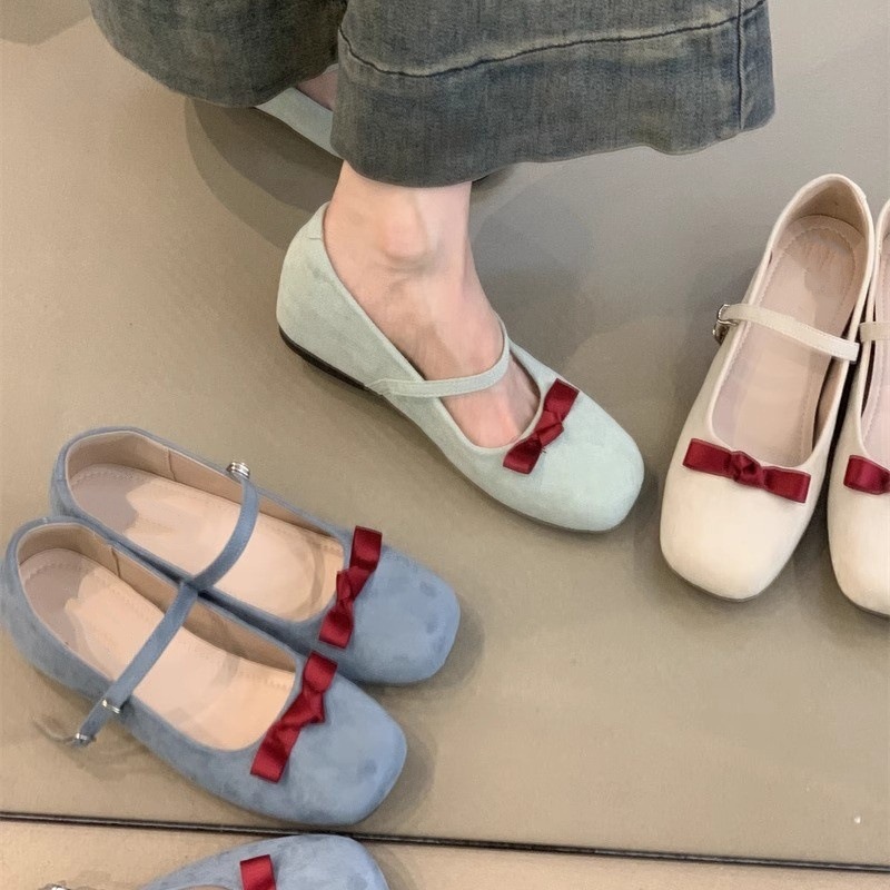 温柔仙女玛丽珍鞋2025春季法式甜美可爱蝴蝶结浅口内增高芭蕾单鞋