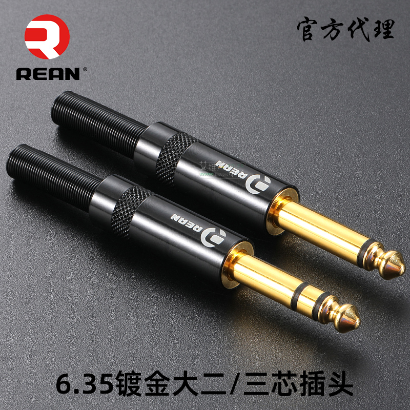 黑色镀金大二芯三芯直插头REAN