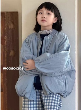 吾束wooso童装2025冬新款男女童韩版蓝色面包服棉衣夹棉夹克55181