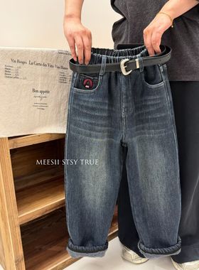 实体店品牌2025冬男女童加厚仿羊驼绒一体绒牛仔裤保暖洋气35167