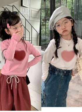 大E小e童装新品韩版女童爱心印花长袖T恤儿童打底衫66138